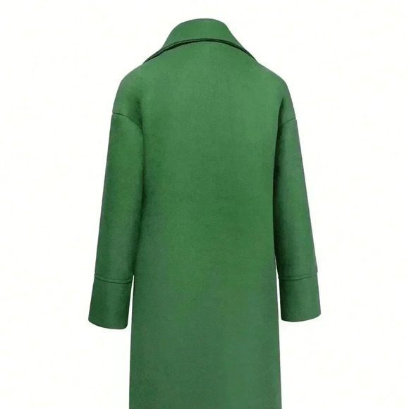 Green Casual Women's Wool Blend Lapel Long Sleeve Warm Overcoat - Picture 5 of 5